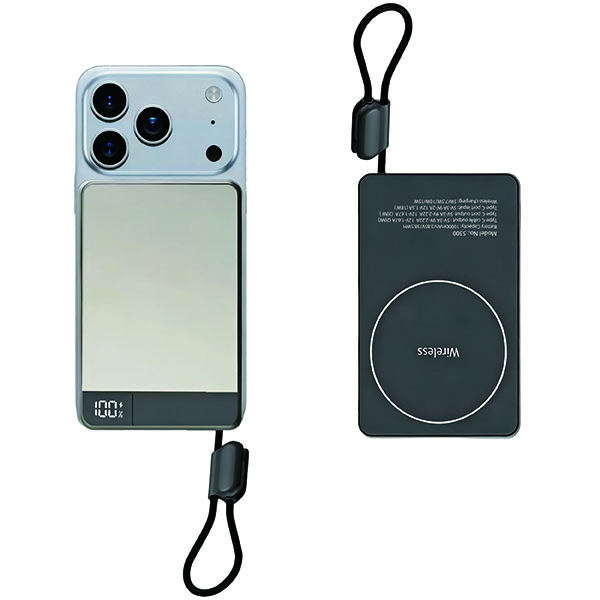 פאוור בנק סוללת גיבוי מתכתי 10,000mAh משולב מטען אלחוטי 15W וכבל Type-C מובנה