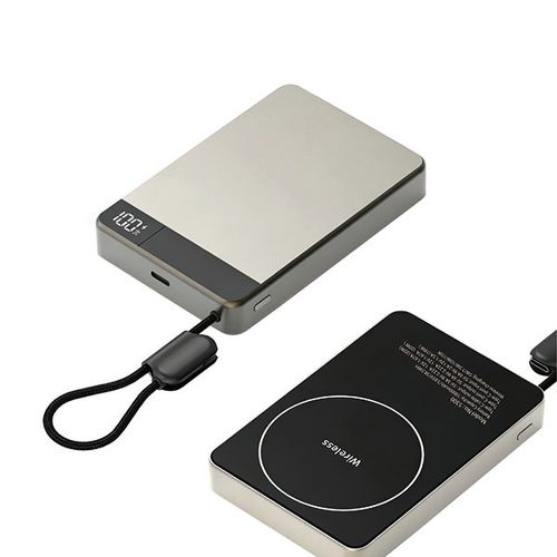 פאוור בנק סוללת גיבוי מתכתי 10,000mAh משולב מטען אלחוטי 15W וכבל Type-C מובנה