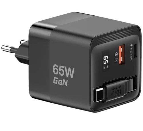 מטען קיר עם כבל נשלף MIRACASE MWC65RC שחור