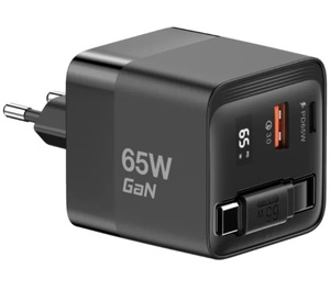 מטען קיר עם כבל נשלף MIRACASE MWC65RC שחור