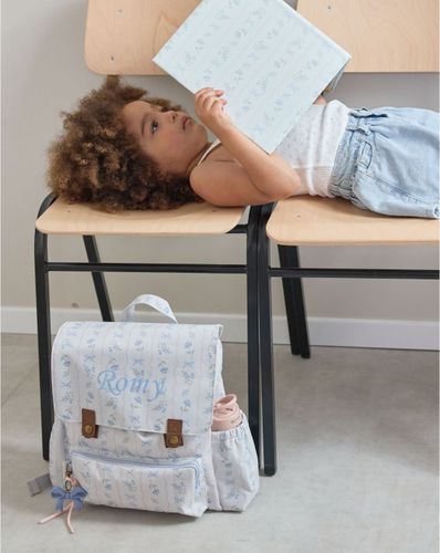 תיק גן מעוצב לילדים עם רצועות גב, 2 תאים ומקום לבקבוקים - שמנת צבעוני