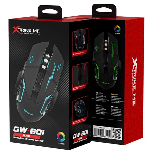 עכבר גיימינג אלחוטי XtrikeMe GW-601 בעיצוב ארגונומי ותאורת לד