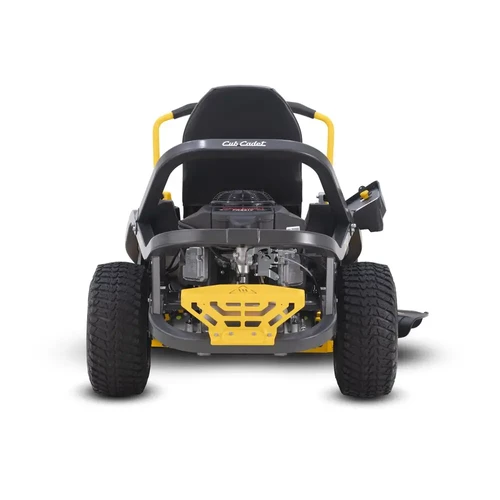 מבט אחורי ישיר על טרקטורון כיסוח Cub Cadet Z2-42, מציג את המנוע, הגלגלים האחוריים והמסגרת המאסיבית
