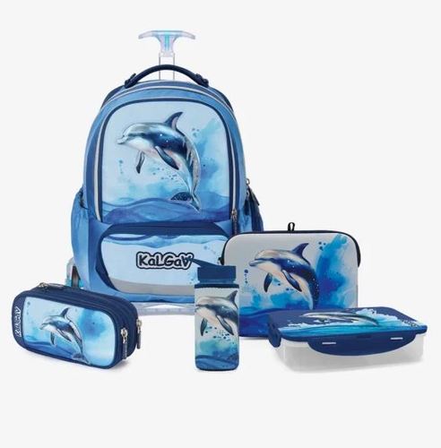 המארז המושלם TROLLEY Dolphin סט תיק+3 חלקים X FIX טרולי -דולפין כחול/גרדיאנט
