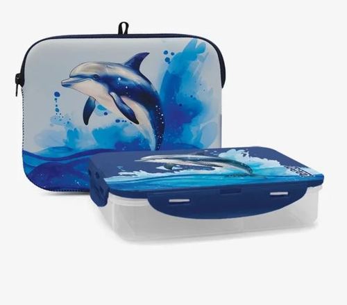 המארז המושלם TROLLEY Dolphin סט תיק+3 חלקים X FIX טרולי -דולפין כחול/גרדיאנט