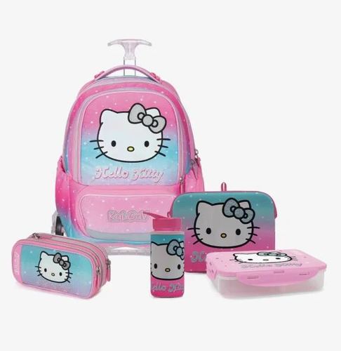 המארז המושלם TROLLEY Hello Kitty סט תיק+3 חלקים X FIX טרולי - הלו קיטי ורוד/גרדיאנט