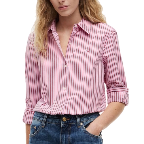 חולצה מכופתרת TOMMY JEANS מידות XS-XL לנשים בדוגמת פסים ורוד