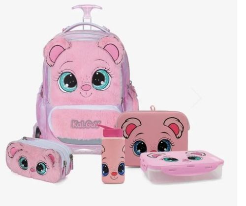 המארז המושלם TROLLEY Koala סט תיק+3 חלקים X FIX טרולי - קואלה ורוד/ פרווה טרולי - כלבלב ורוד