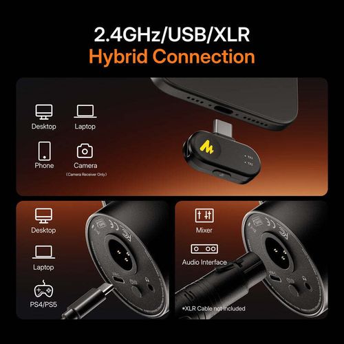 Maono PD200WS USB מיקרופון פודקאסט דינמי מגוון חיבורים - אלחוטי או כבל USB או כבל XLR