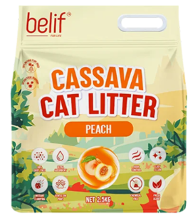 חול חתולים מתגבש בילייף קסוואה אפרסק 2.5 ק"ג - belif Cassava Cat Litter