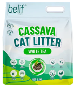 חול חתולים מתגבש בילייף קסוואה תה לבן 2.5 ק"ג - belif Cassava Cat Litter