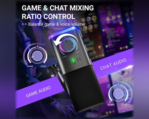 Fifine AmpliGame AM9 — מיקרופון גיימינג ופודקאסט דינמי USB-C + XLR עם וסת Game/Chat, Tap-to-Mute ו-RGB
