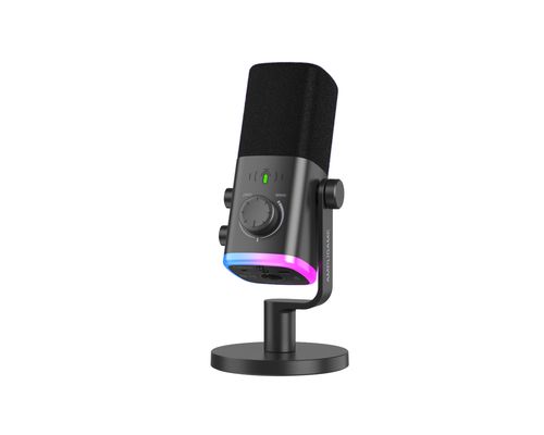 Fifine AmpliGame AM9 — מיקרופון גיימינג ופודקאסט דינמי USB-C + XLR עם וסת Game/Chat, Tap-to-Mute ו-RGB