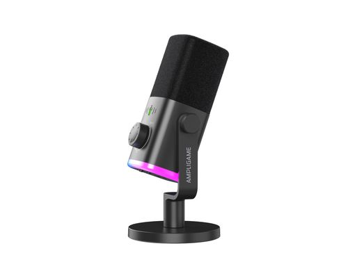 Fifine AmpliGame AM9 — מיקרופון גיימינג ופודקאסט דינמי USB-C + XLR עם וסת Game/Chat, Tap-to-Mute ו-RGB