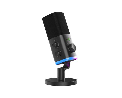 Fifine AmpliGame AM9 — מיקרופון גיימינג ופודקאסט דינמי USB-C + XLR עם וסת Game/Chat, Tap-to-Mute ו-RGB