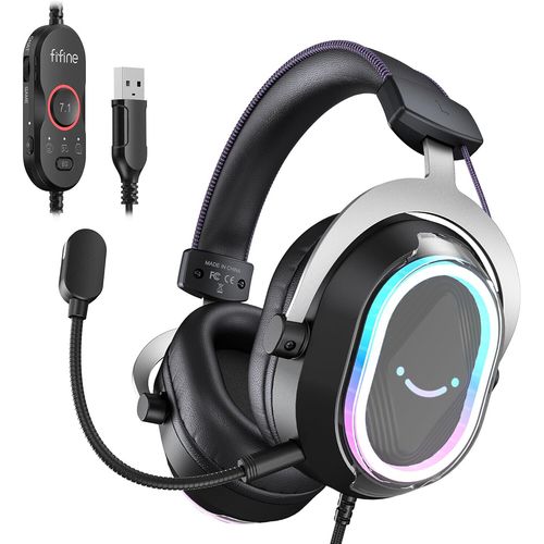 Fifine AmpliGame H13 — אוזניות גיימינג USB עם 7.1 Surround, RGB, ומיקרופון ANC
