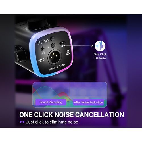FIFINE AmpliGame AM9 — מיקרופון גיימינג ופודקאסט דינמי USB-C + XLR עם וסת Game/Chat, Tap-to-Mute ו-RGB