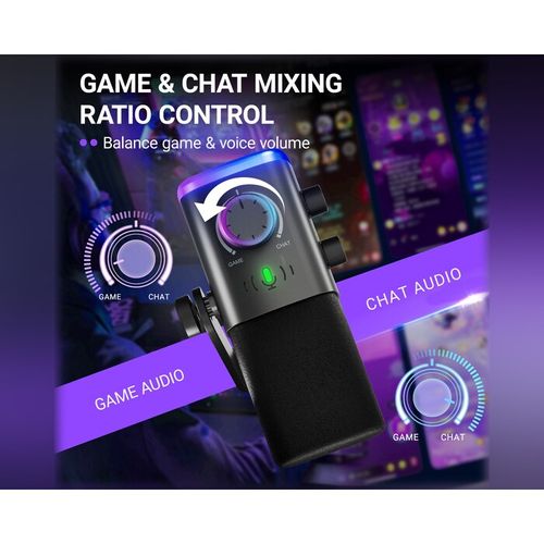 FIFINE AmpliGame AM9 — מיקרופון גיימינג ופודקאסט דינמי USB-C + XLR עם וסת Game/Chat, Tap-to-Mute ו-RGB