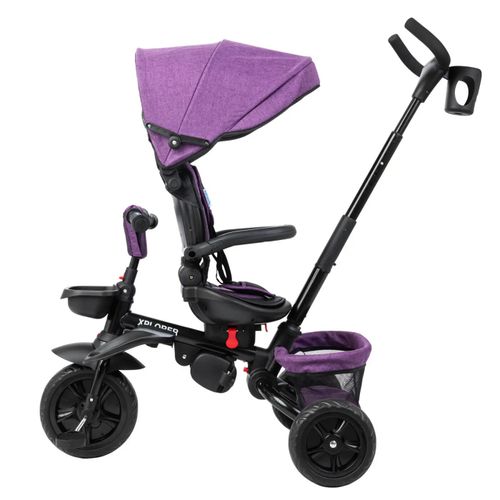 תלת אופן מתקפל 4 ב 1 דגם Xplorer עם כיסא נשכב ומסתובב 360 וגלגלי EVA ללא תקרים - סגול