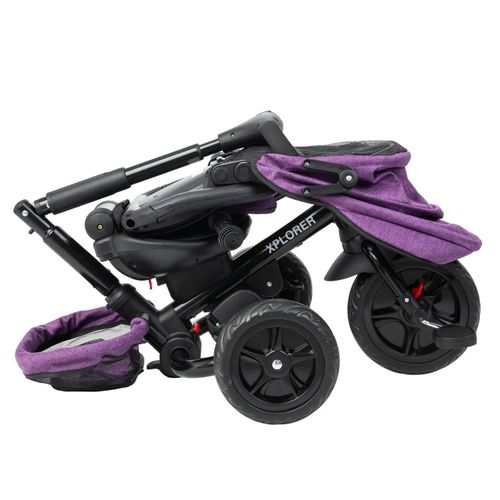תלת אופן מתקפל 4 ב 1 דגם Xplorer עם כיסא נשכב ומסתובב 360 וגלגלי EVA ללא תקרים - שחור