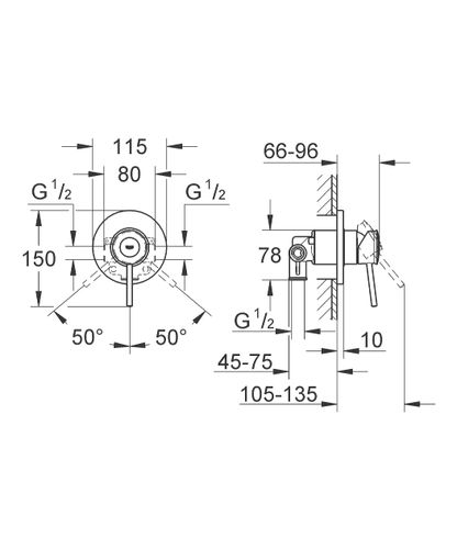 אינטרפוץ 3 דרך עגול BauClassic כרום ניקל GROHE