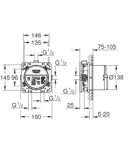 גוף אינטרפוץ 3/4/5 דרך GROHE Rapido SmartBox