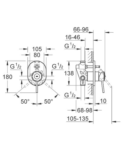 אינטרפוץ 4 דרך אובלי BauClassic כרום ניקל GROHE