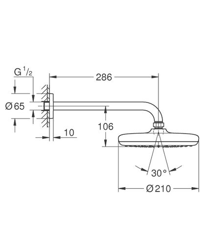 ראש מקלחת עגול + זרוע מקלחת TEMPESTA 210 כרום ניקל | Grohe