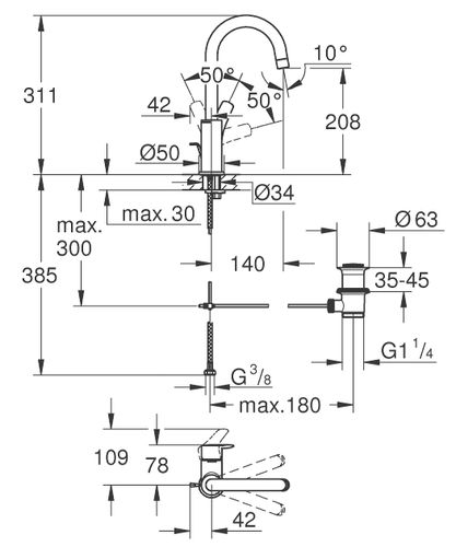ברז פרח Eurosmart מידה L כרום ניקל GROHE