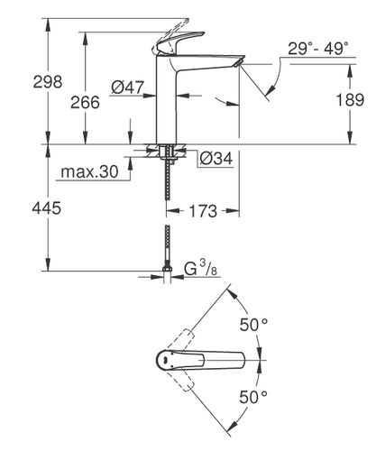 ברז פרח Eurosmart מידה XL כרום ניקל GROHE