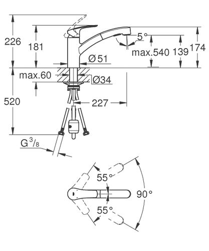 ברז מטבח נשלף EUROSMART שחור מט GROHE