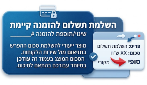 הפרש תשלום להזמנה קיימת