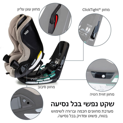 כסא בטיחות מסתובב גלקסי 360 Galaxy סלים בעיצוב צר חוסך מקום עם מערכת התקנה קליקטייט וטכנולוגיית סיבוב חלק ביד אחת - בז'