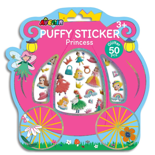 גליון 50 מדבקות תפוחות ונוצצות - נסיכות