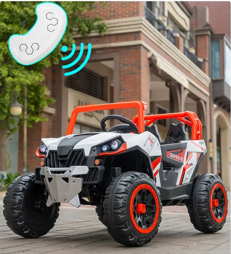 באגי ממונע 12V מיני מאבריק Mavric X3 עם גלגלי גומי, שלט רחוק, בולמים ואורות LED - כתום