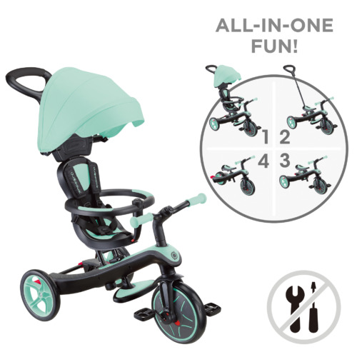 תלת אופן מתקפל הכל באחד Explorer Trike 4 in 1 הופך לאופני איזון - מנטה