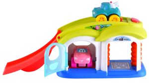 ערכת משחק אינטראקטיבית לפעוטות מרכז טיפול לרכב עם מסלול מגלשה וזוג מכוניות