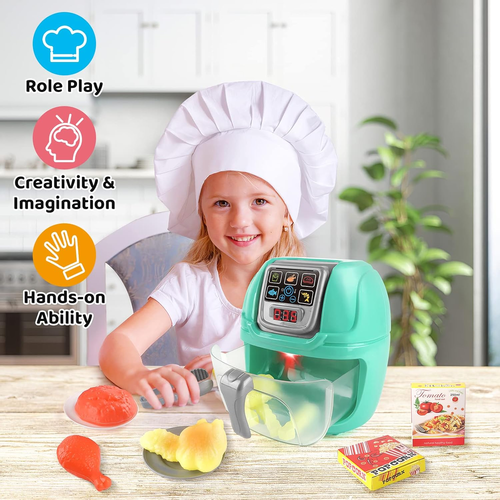 מכשיר טיגון אוויר Air Fryer עם אורות וצלילים ושלל אביזרים למשחקי דמיון