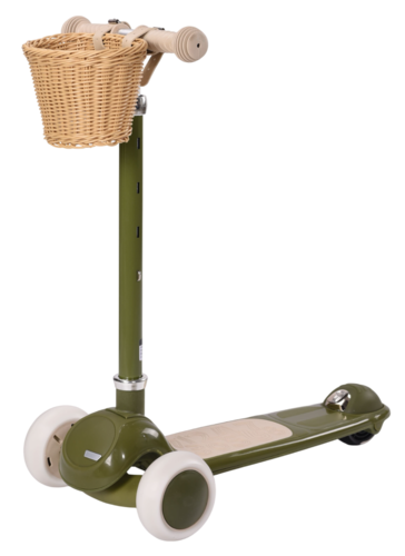 קורקינט וינטג' 2 ב-1 עם מושב מתנתק וסלסלת קש Retro Line - ירוק זית