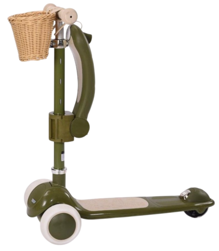 קורקינט וינטג' 2 ב-1 עם מושב מתנתק וסלסלת קש Retro Line - ירוק זית