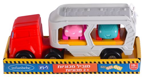 משאית מובילת מכוניות לפעוטות עם 2 מכוניות - אדום