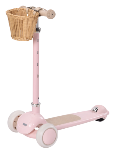 קורקינט וינטג' 2 ב-1 עם מושב מתנתק וסלסלת קש Retro Line - ורוד