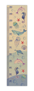 מד גובה מעוצב לחדר ילדים מעץ - מצולות הים