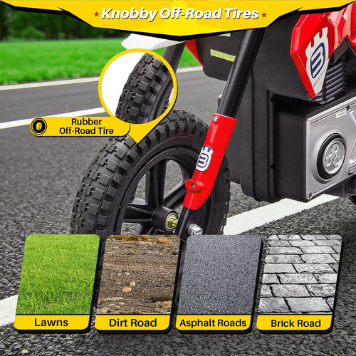 אופנוע מוטוקרוס ממונע חשמלי לילדים 36V בעיצוב שטח מקצועי - שחור/אדום