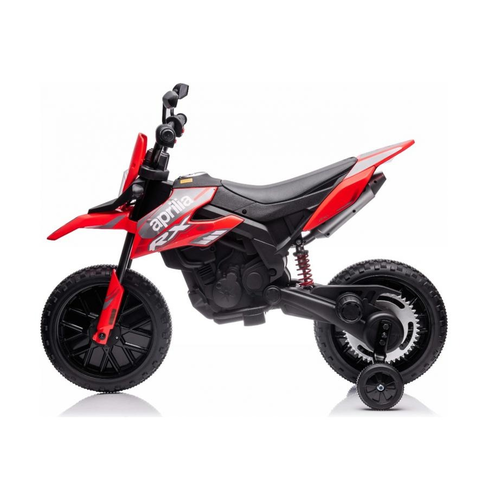 אופנוע דמוי Aprilia RX שטח חשמלי ממונע 12V עם גלגלי עזר, אפקטים קוליים ותאורה - אדום