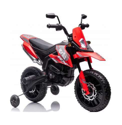 אופנוע דמוי Aprilia RX שטח חשמלי ממונע 12V עם גלגלי עזר, אפקטים קוליים ותאורה - אדום