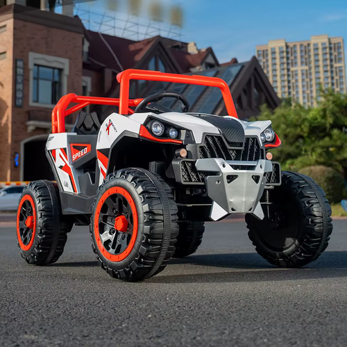 באגי ממונע 12V מיני מאבריק Mavric X3 עם גלגלי גומי, שלט רחוק, בולמים ואורות LED - כתום