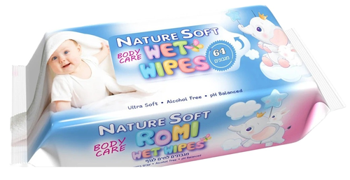 חבילת מגבונים ROMI SOFT לתינוק, ספיגה כפולה, בישום אלוורה עדין, ללא אלכוהול