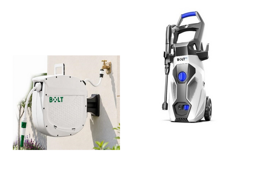 מכונת שטיפה מקצועית 120 בר 1400W +  גלגלת השקיה אוטומטית 20 מטר PW1401.2 BOLT 