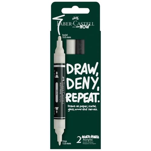 סט 2 טושים אקריליים מולטימרק דו צדדי Faber-Castell - שחור ולבן